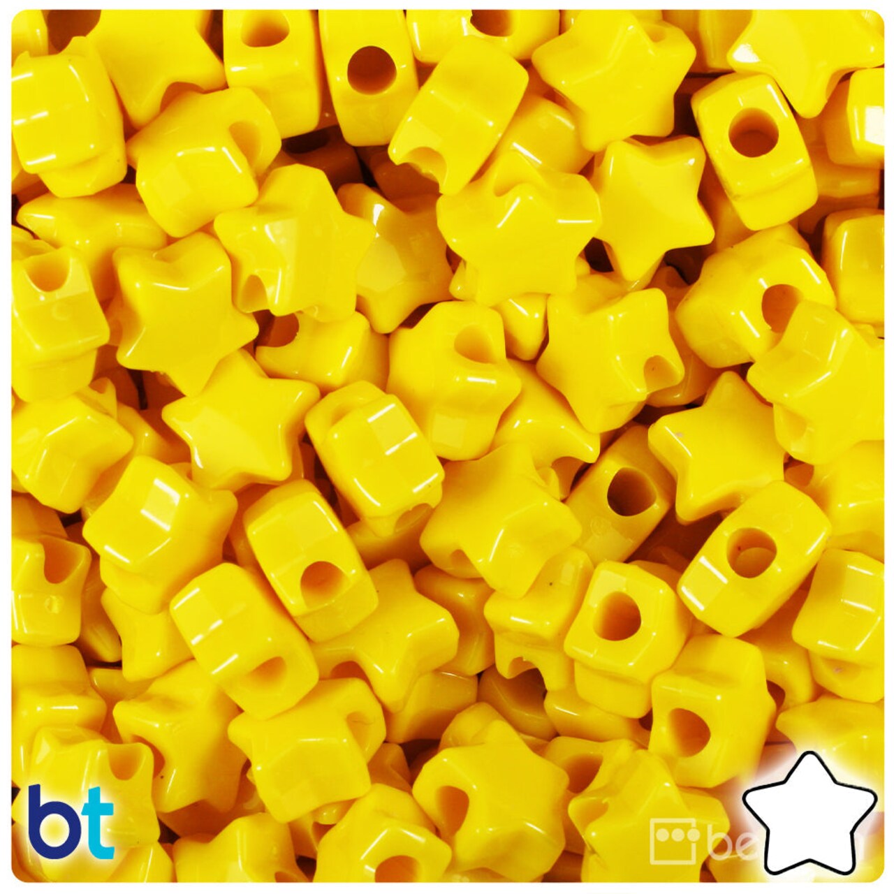 BeadTin Bright Yellow Opaque 13mm Star Plastic Pony Beads (250pcs)